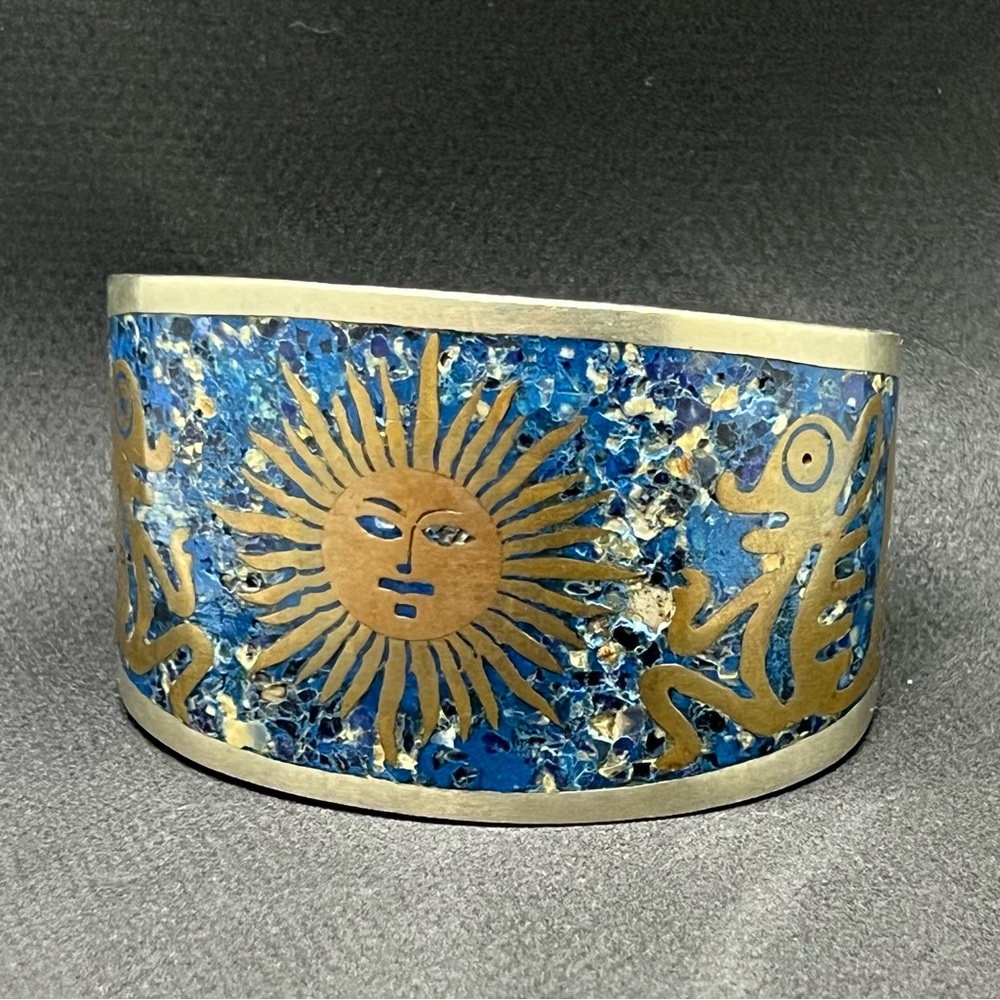 Artisan Blue and Gold Sun Cuff Bracelet